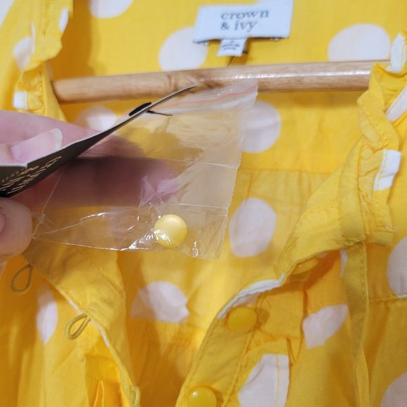 Crown & Ivy NEW Yellow White Polka Dot Dress A-Line Lightweight Midi Small NWT - Picture 4 of 13